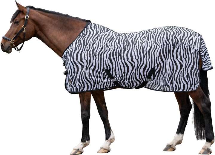 HKM 4668 Fliegendecke Zebra mit Kreuzgurt, Pferdedecke Weidedecke, 95 Weiss/Schwarz 95, Weiss/Schwar
