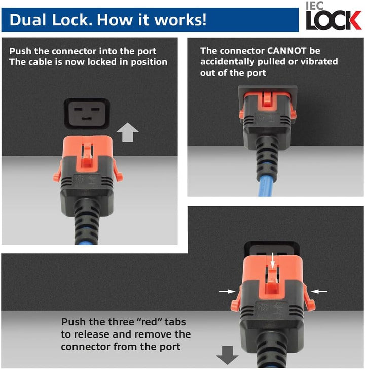ACT C13 IEC Lock+ nach C14 IEC Dual Lock Netzkabel, Kaltgerätekabel Verlängerung 2 Meter, C13 Buchse