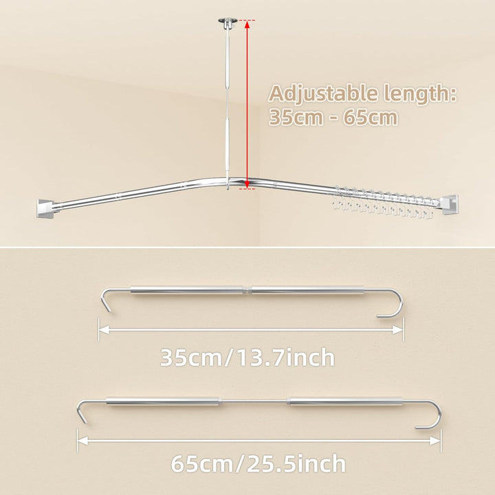 Misounda Gardinenstange 100-180cm Ausziehbar Edelstahl Vorhangstange, Ø 25mm, mit 12 Edelstahlring,