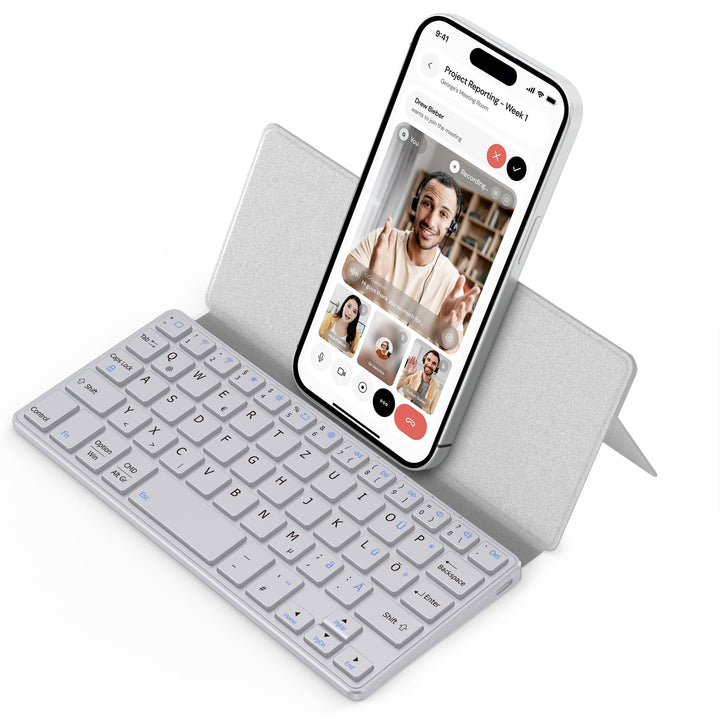 CACOE Mini Bluetooth Tastatur mit Ständer für Handy, Ultraflache Tragbare, Faltbare, Dual-Channel Ta