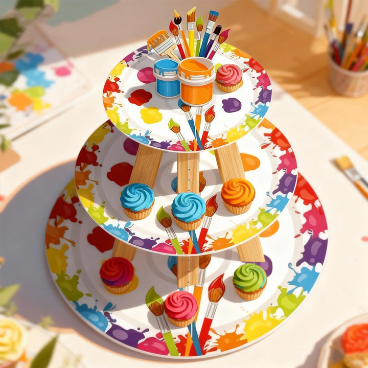 Graffitikunst Cupcake Ständer, 3 stöckiger Dessertturm, Aquarellstift Geburtstag Party Dekoration, M