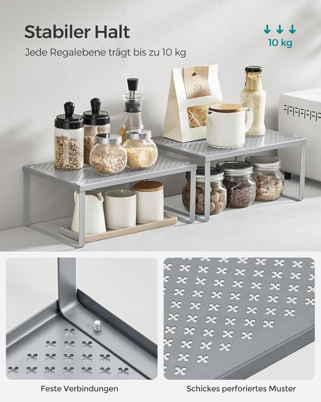 SONGMICS Gewürzregal, 4er Set, Küchenregal, Küchen-Organizer, Küche, Gewürzhalter, erweiterbar, stap