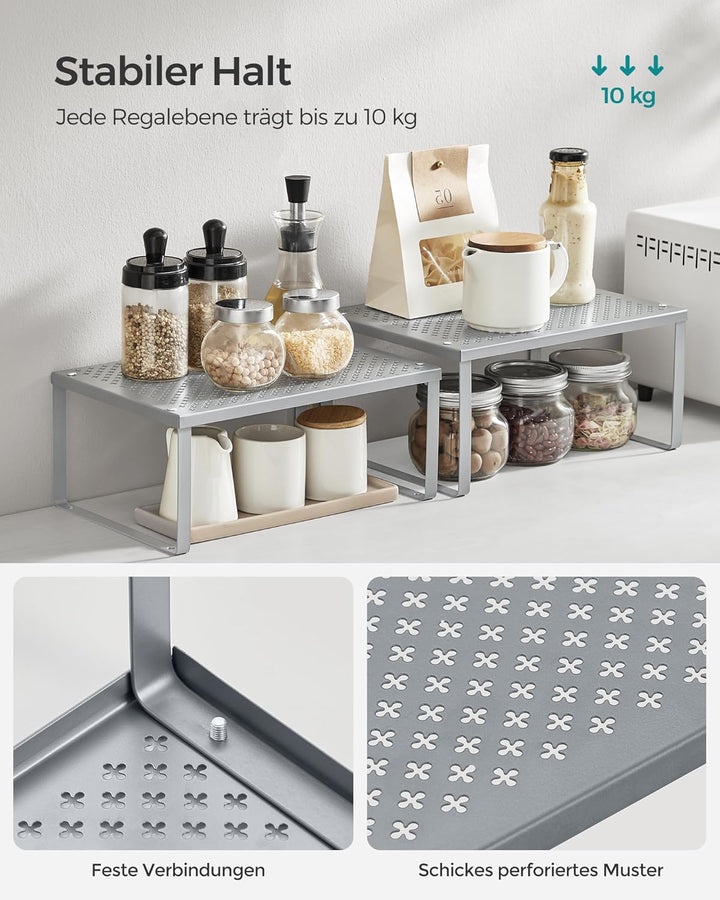SONGMICS Gewürzregal, 4er Set, Küchenregal, Küchen-Organizer, Küche, Gewürzhalter, erweiterbar, stap