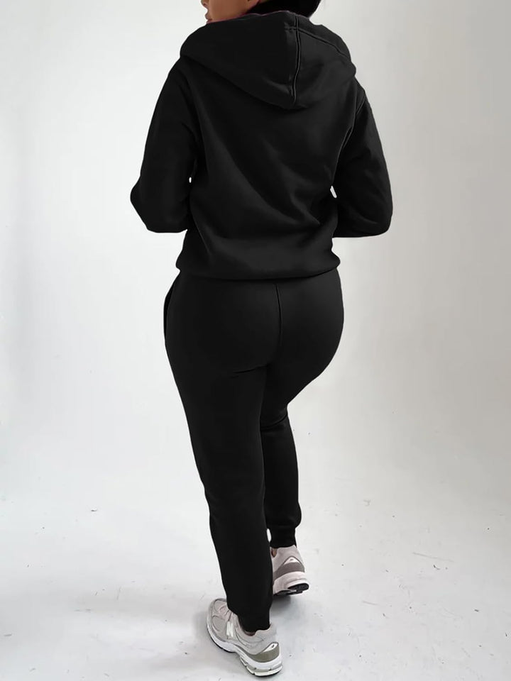 REORIA Damen Trainingsanzüge Warm Baumwolle Hausanzug Dicker Jogginganzug Set Langarmes Activewear W