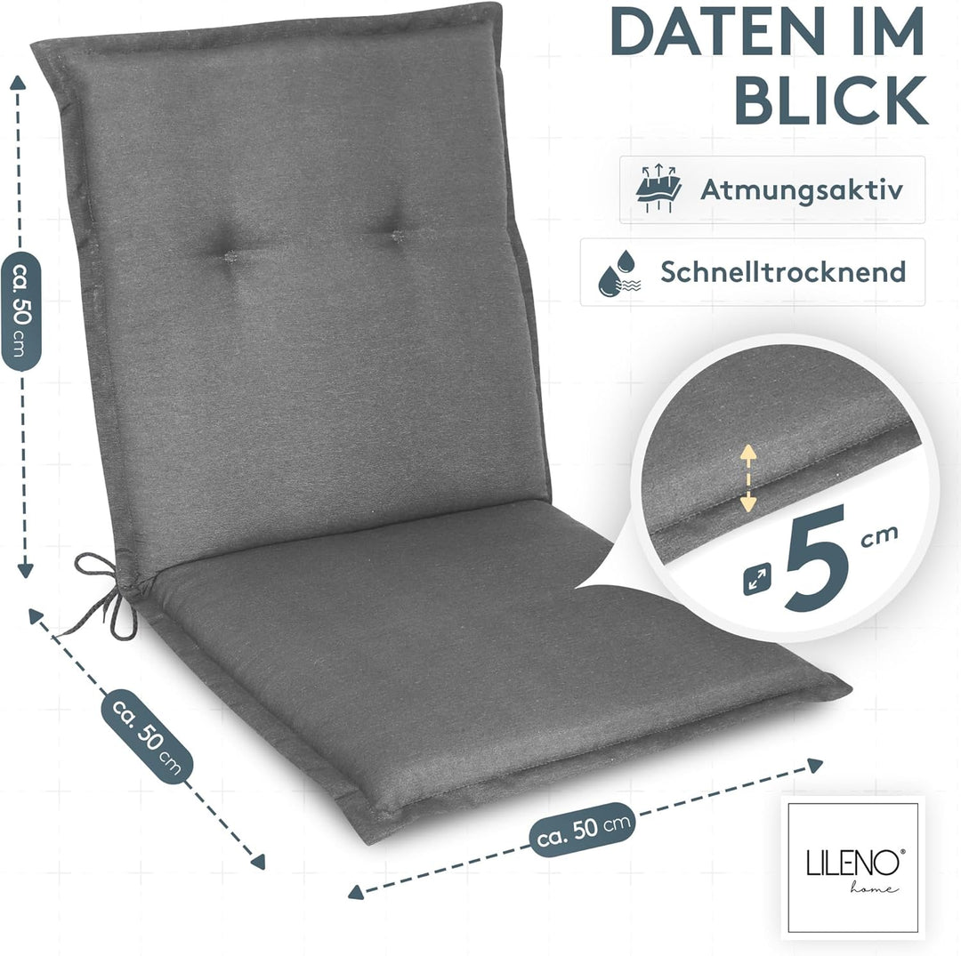 LILENO HOME Gartenstuhl Auflagen als [1er Set - Niedriglehner] in Uni Mittelgrau (Tami) - Bequeme Li