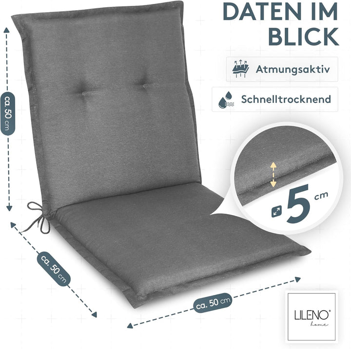 LILENO HOME Gartenstuhl Auflagen als [1er Set - Niedriglehner] in Uni Mittelgrau (Tami) - Bequeme Li