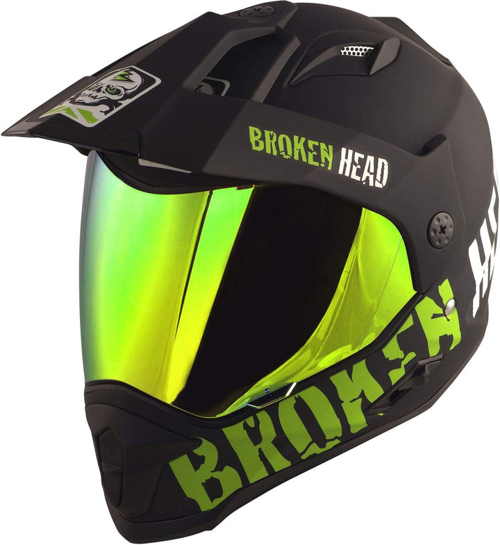 Broken Head made2rebel Motocross-Helm grün, Set mit Visier Gold | Enduro-Helm - MX Cross-Helm mit So
