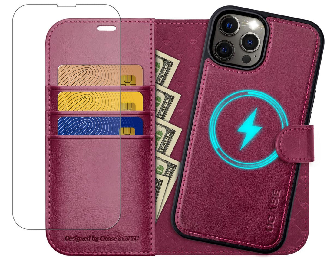 OCASE Abnehmbare Hülle Kompatibel für iPhone 12 Pro Max Burgundy | Handyhülle 2-IN-1 [Magnetische Hü