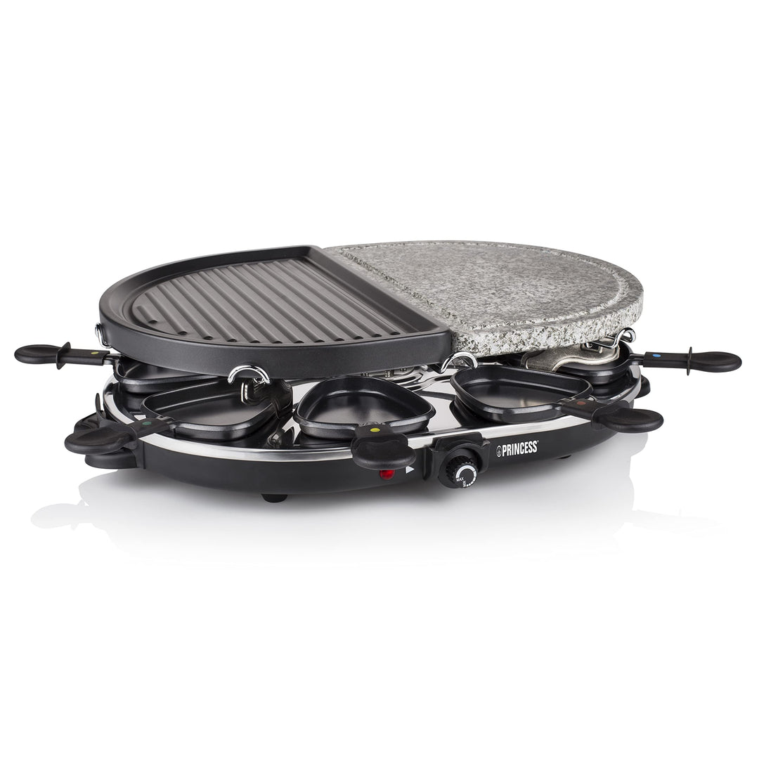 Princess Raclette Grill - Oval, mit Stein- und antihaftbeschichteter Grillplatte, für 8 Personen, 12