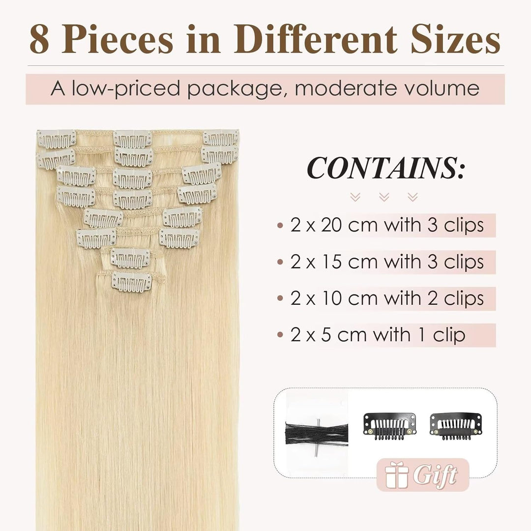TESS Clip in Extensions Echthaar, 8pcs Clip in Haarverlängerung Remy Echt Haare Natürliche 18 Clips