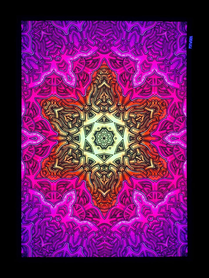 PSYWORK Schwarzlicht Stoffposter Neon | Shining Star | 0,5 x 0,7m | UV-aktiv | fluoreszierend | Wand