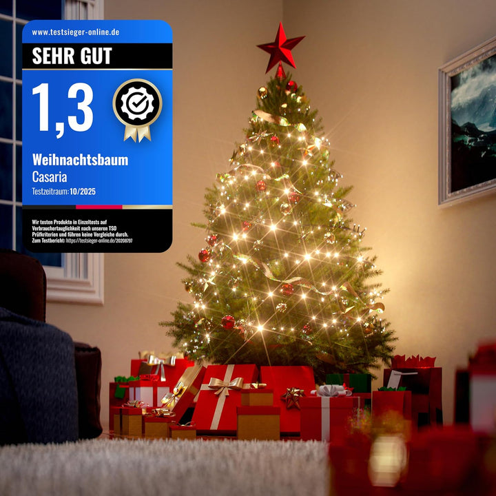 CASARIA® Weihnachtsbaum künstlich 150cm mit Lichterkette 100 LED warm weiss inkl. Metallständer 360
