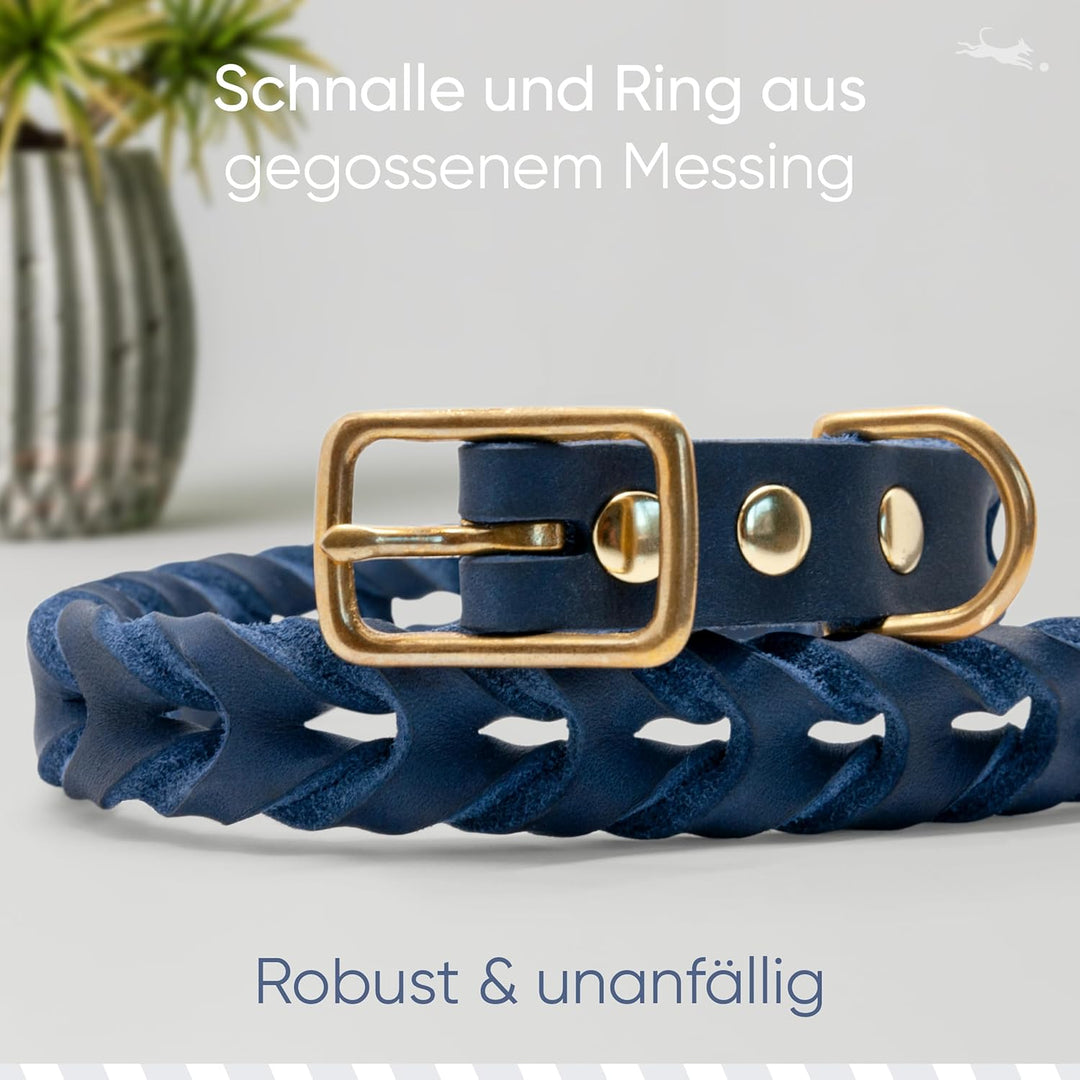 FREUDENTIER Hundehalsband geflochten aus Leder - Handmade in Holland - AlsterTwist Kollektion aus 10