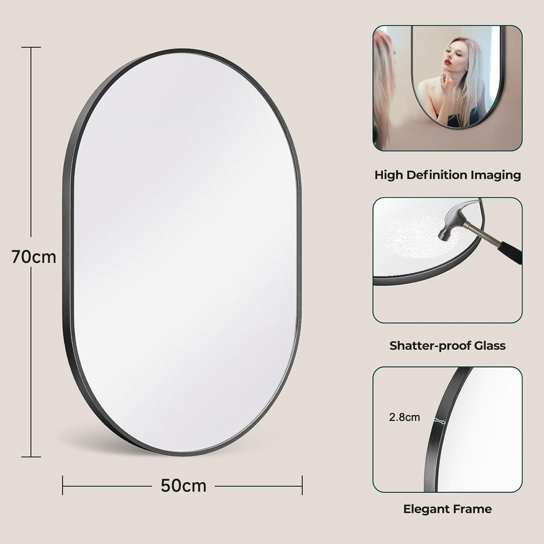 Dripex Ovaler Wandspiegel 50 * 70cm mit Aluminiumrahmen,dekorativer HD Wandspiegel Schminkspiegel fü