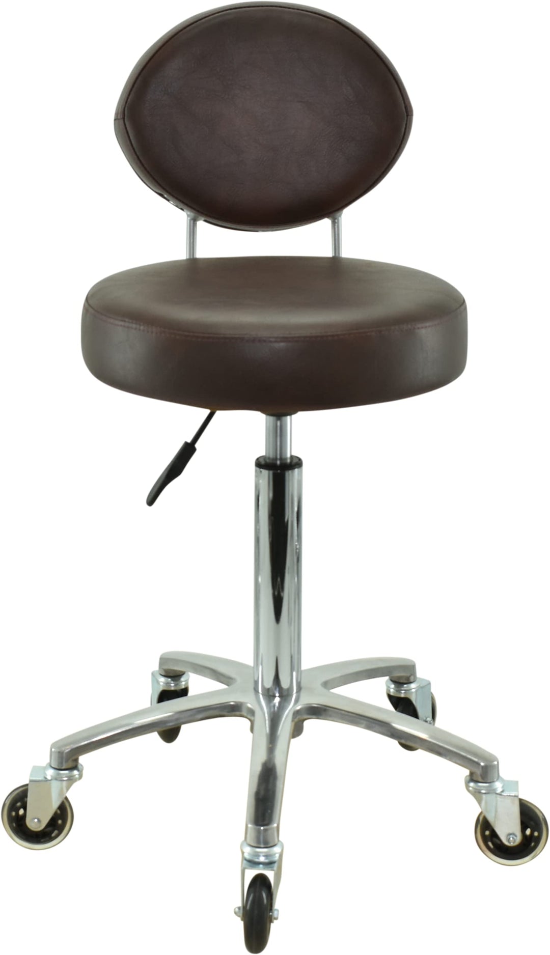 Premium Rollhocker braun mit ovaler Lehne höhenverstellbar von 55 bis 75 cm - Rundsitz- Drehhocker A