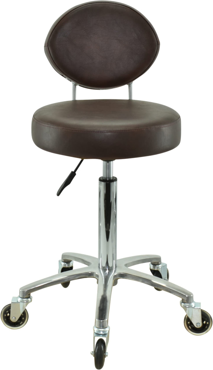 Premium Rollhocker braun mit ovaler Lehne höhenverstellbar von 55 bis 75 cm - Rundsitz- Drehhocker A