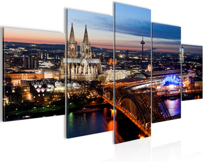 Runa Art Bild Wohnzimmer Schlafzimmer Köln 5 Teilig Stadt Panorama Blau Wandbilder auf Vlies Leinwan