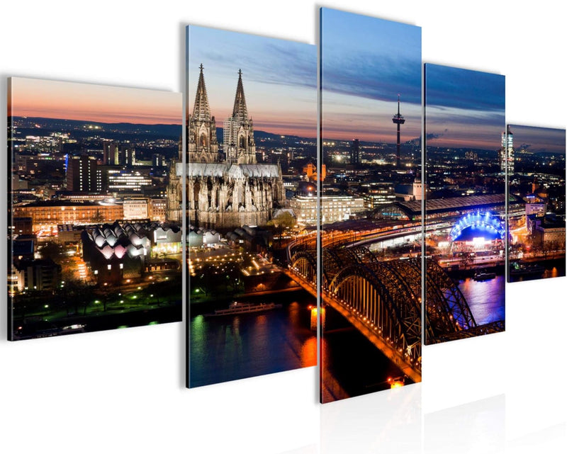 Runa Art Bild Wohnzimmer Schlafzimmer Köln 5 Teilig Stadt Panorama Blau Wandbilder auf Vlies Leinwan