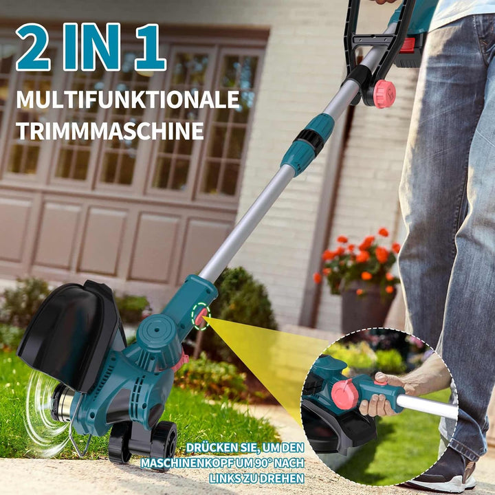 Akku Rasentrimmer für Makita Akku | 3-in-1 Rasenkantenschneider, Freischneider & Motorsense | Bürste