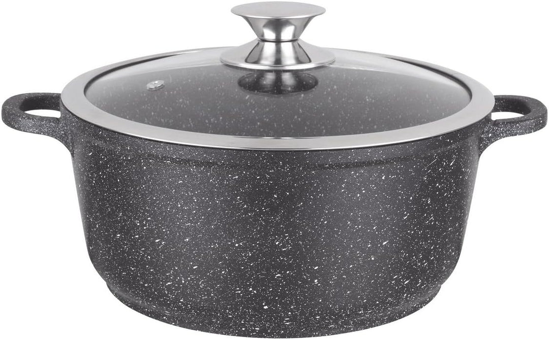Kamberg – 0008033 – Kochtopf 28 cm – Aluminiumguss – Beschichtung in Steinoptik – Mit Glasdeckel – F