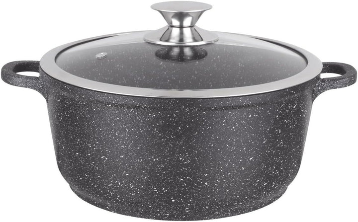 Kamberg – 0008032 – Kochtopf 24 cm – Aluminiumguss – Beschichtung in Steinoptik – Mit Glasdeckel – F