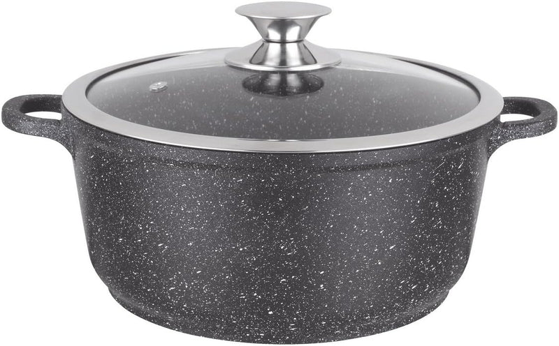 Kamberg – 0008032 – Kochtopf 24 cm – Aluminiumguss – Beschichtung in Steinoptik – Mit Glasdeckel – F