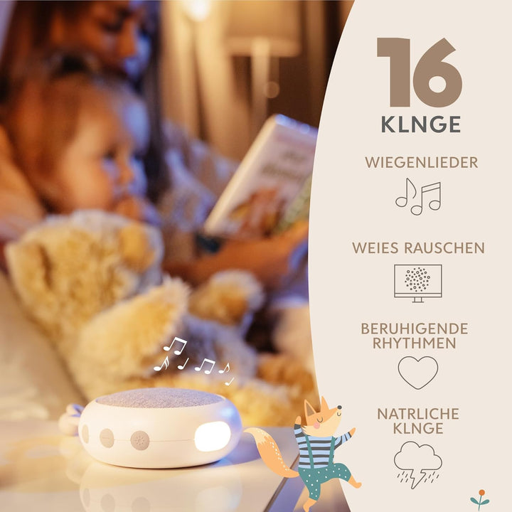 Sweety Fox White Noise Machine Baby - Weiss - Einschlafhilfe Babys, Wiegenlied Baby, Nachtlicht und