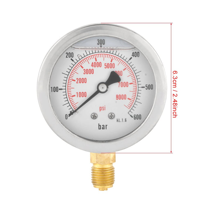 G 1/4"Hydraulik Manometer, 0-600Bar 63mm Zifferblatt Wasser Manometer aus Metall