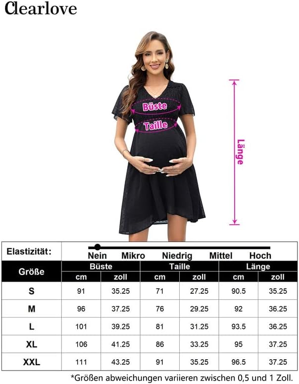 Clearlove Damen Schwangerschaftskleid aus Schweizer Pünktchen-Chiffon mit kurzen Ärmeln für den Somm
