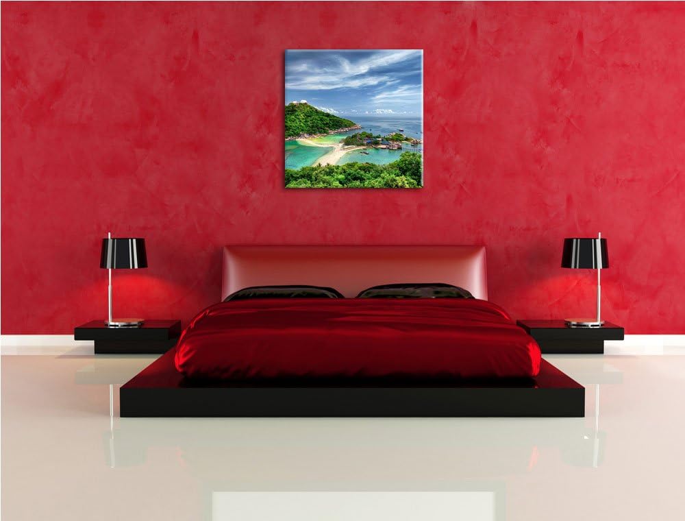 Pixxprint Meer mit Felsen, Format: 70x70 auf Leinwand, XXL riesige Bilder fertig gerahmt mit Keilrah