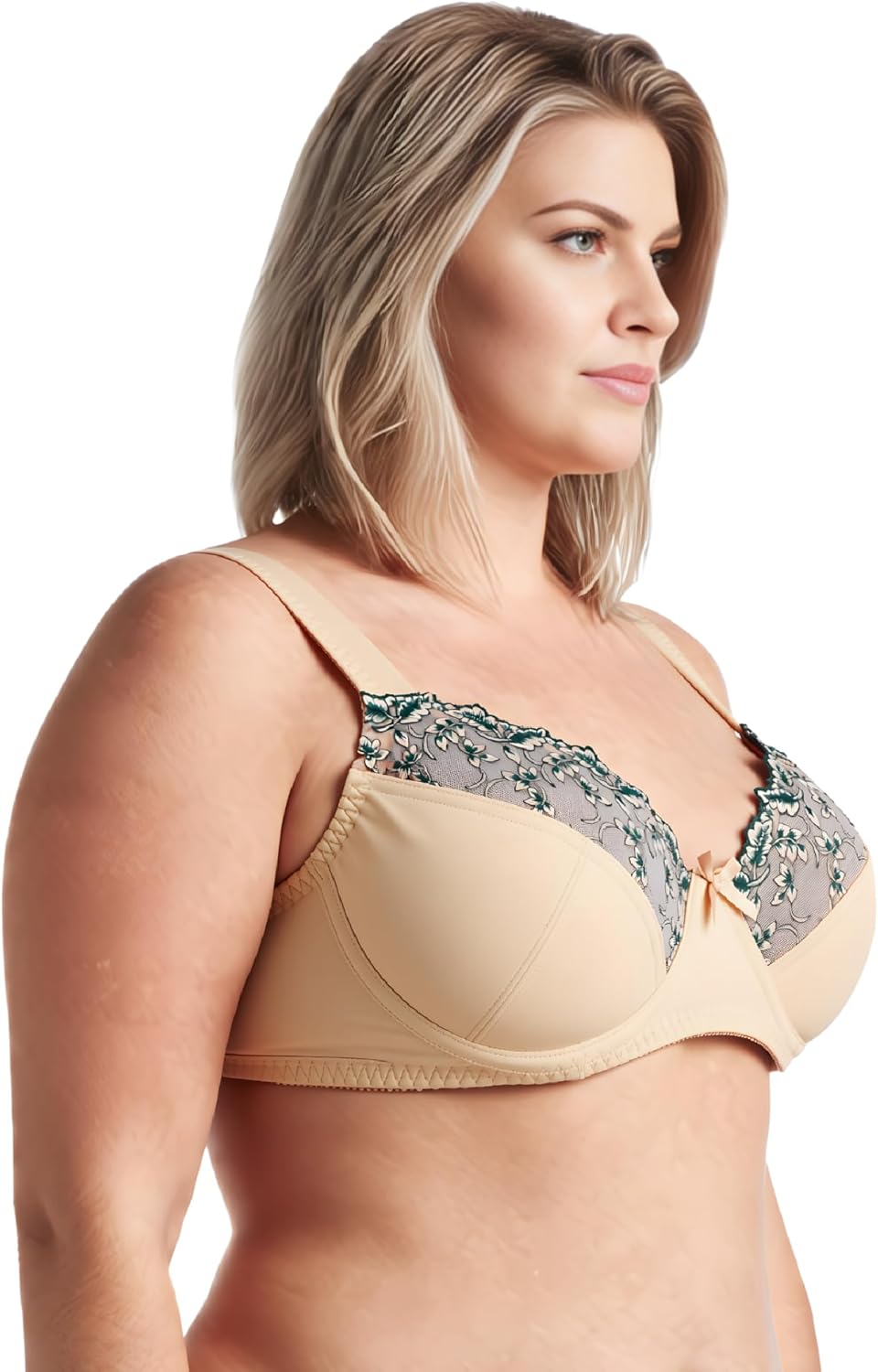 Curve Muse Damen Übergrösse Minimizer Bügel-BH mit Stickspitze - 2er Pack 75D Nackt, Schwarz(2er Pac