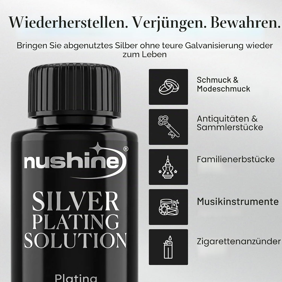 Nushine Versilberungslösung, 50 ml – dauerhaft reines Silber auf abgenutztes Silber, Messing, Kupfer