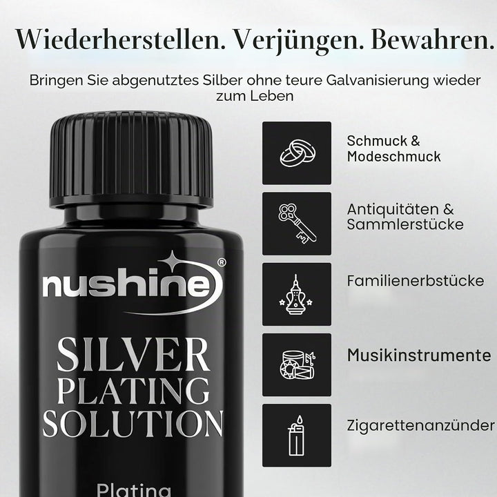 Nushine Versilberungslösung, 50 ml – dauerhaft reines Silber auf abgenutztes Silber, Messing, Kupfer