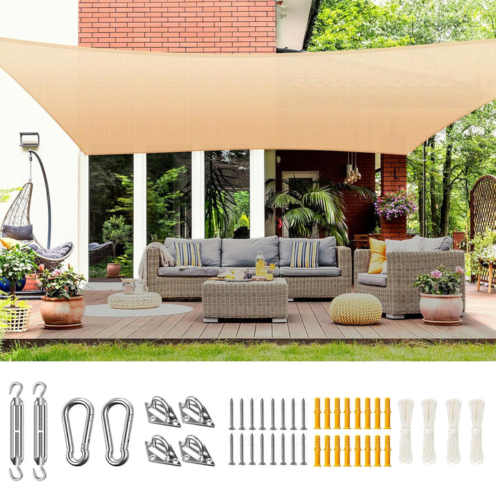 Duerer 3x4m Sonnensegel mit Befestigungs Kit, Rechteckig Sonnenschutz 95% UV Schutz Garten Balkon un