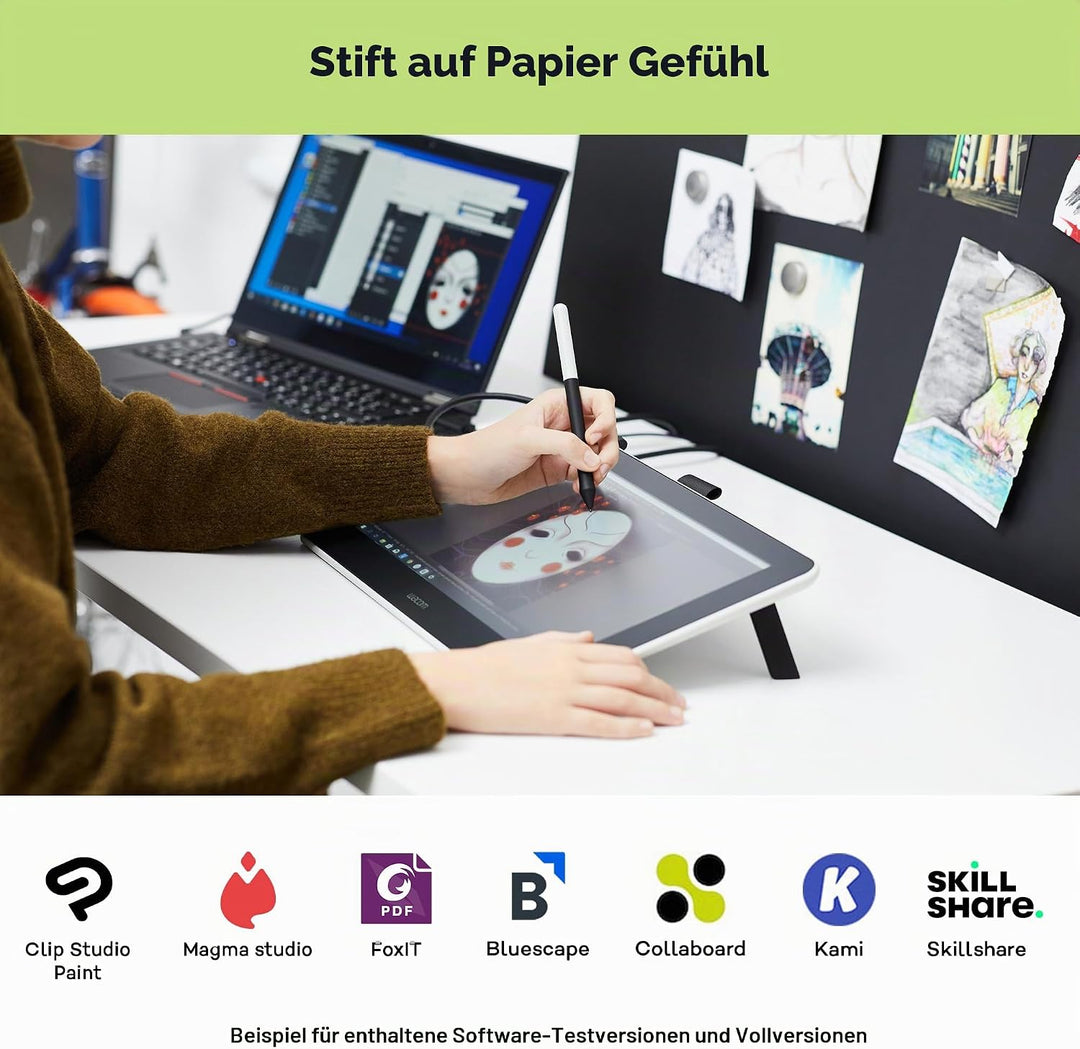 Wacom One Creative Pen Display mit Gratissoftware (zum Skizzieren, Zeichnen auf dem Bildschirm, 13,3