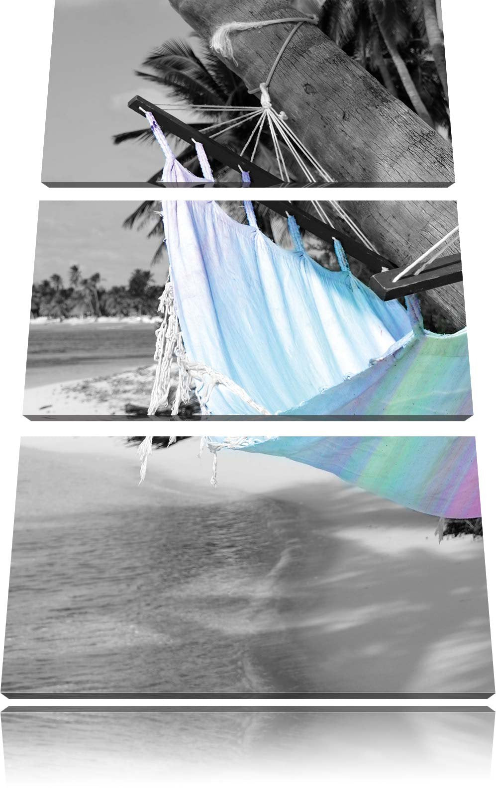 Pixxprint traumhafte Hängematte am Strand 3-Teiler Leinwandbild 120x80 Bild auf Leinwand