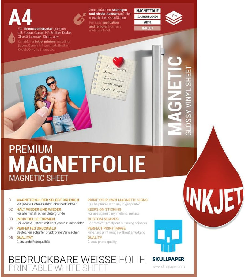 SKULLPAPER® Premium DIY Magnetfolie weiss bedruckbar bemalbar - für Inkjet Tintenstrahldrucker (A4-1