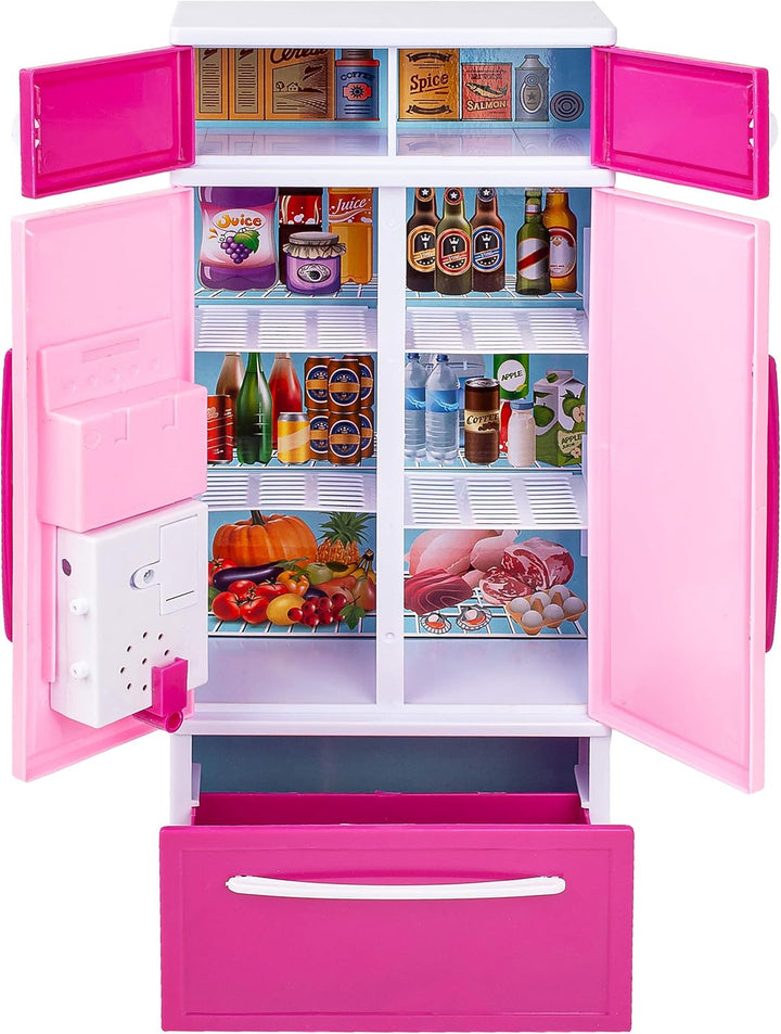 Puppenhaus Möbel - Sound & Licht - 31 cm gross - Kühlschrank/Gefrierschrank + Spüle + Backofen - ink
