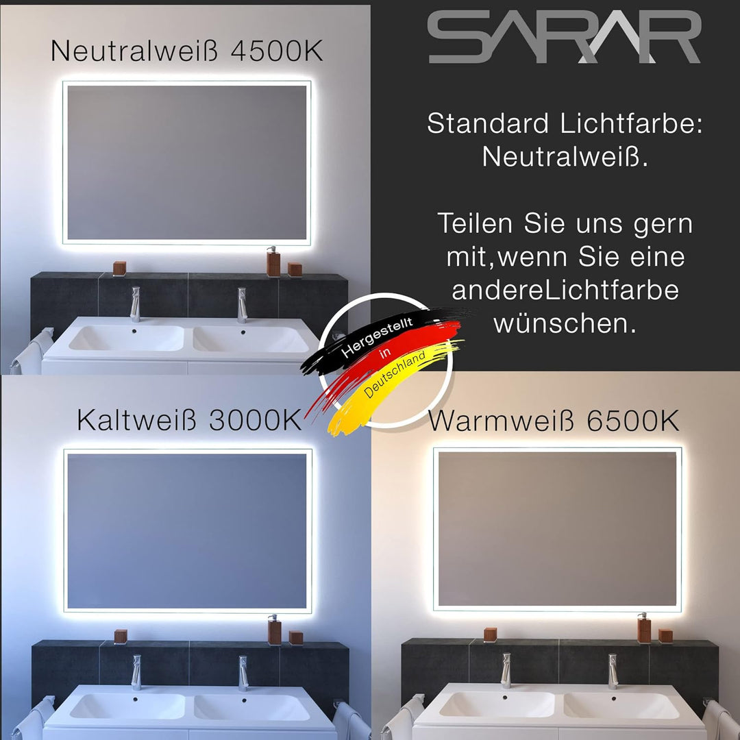 SARAR Wandspiegel mit schmaler rundum LED-Beleuchtung 160x80 cm Made in Germany Designo MA4111 Badsp