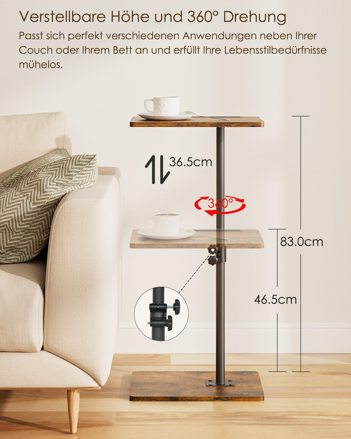 HEYZOEY Beistelltisch, C-Form Höhenverstellbar Sofatisch, 360°Rotierend Couchtisch Klein,40x30x(45-8