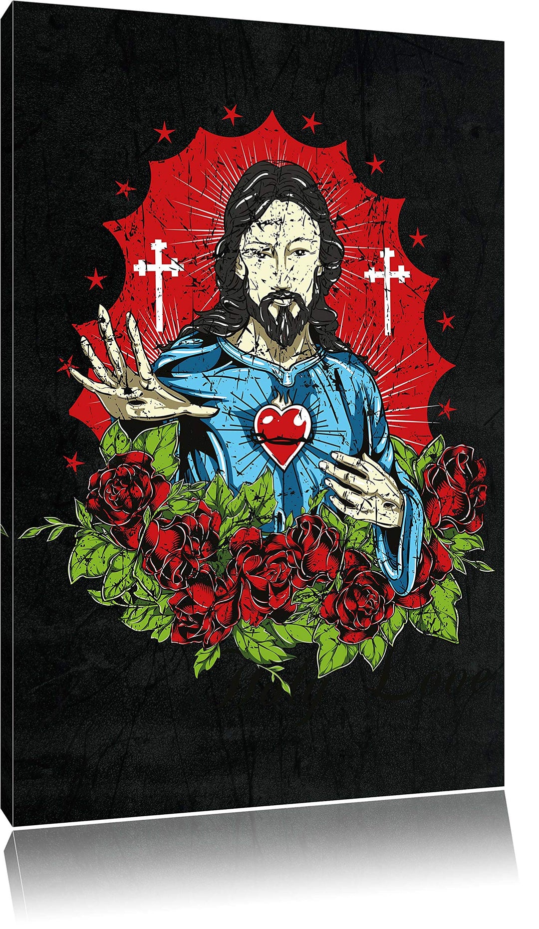 Dark Holy love black Leinwandbild Bild auf Leinwand, XXL riesige Bilder fertig gerahmt mit Keilrahme