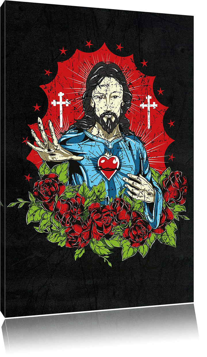 Dark Holy love black Leinwandbild Bild auf Leinwand, XXL riesige Bilder fertig gerahmt mit Keilrahme