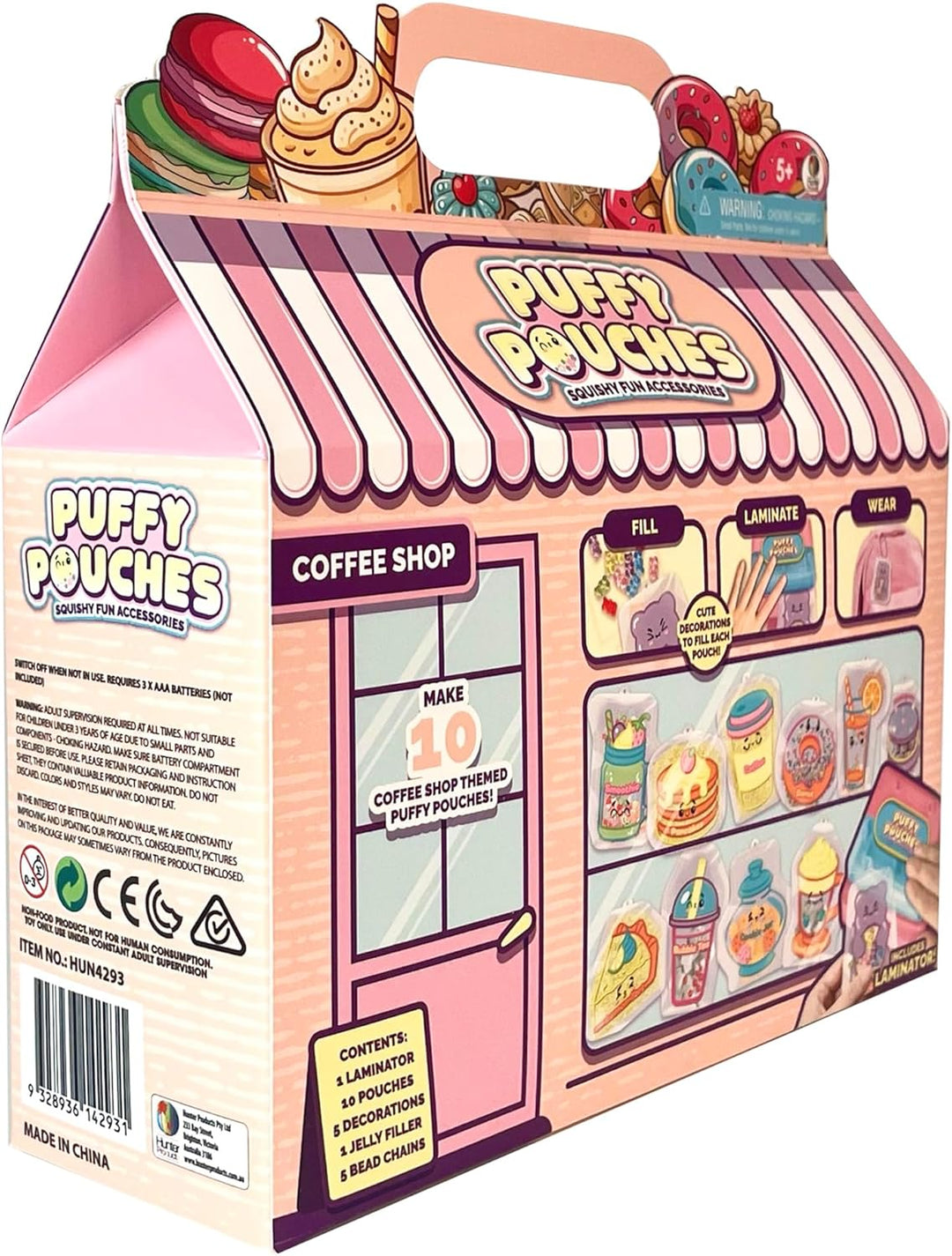 Squishy Fun Accessories Coffee Shop Set, 10 Befüllbare Beutel mit Laminator, Gelee-Füllung und Perle
