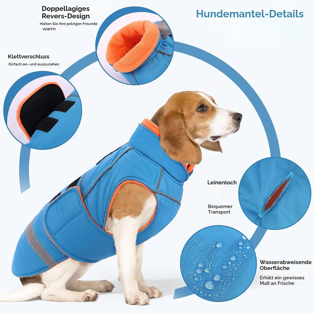 Hundejacke mit Klettverschluss – Reflektierend, Führungsöse &amp; wärmender Kragen – Leichtes Wintercoat