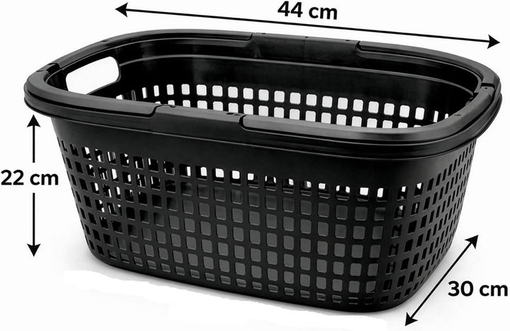 HRB 3er Set Einkaufskorb mit 2 Henkeln klappbar schwarz, Kunststoff, Belüftungslöcher Schwarz 3, Sch