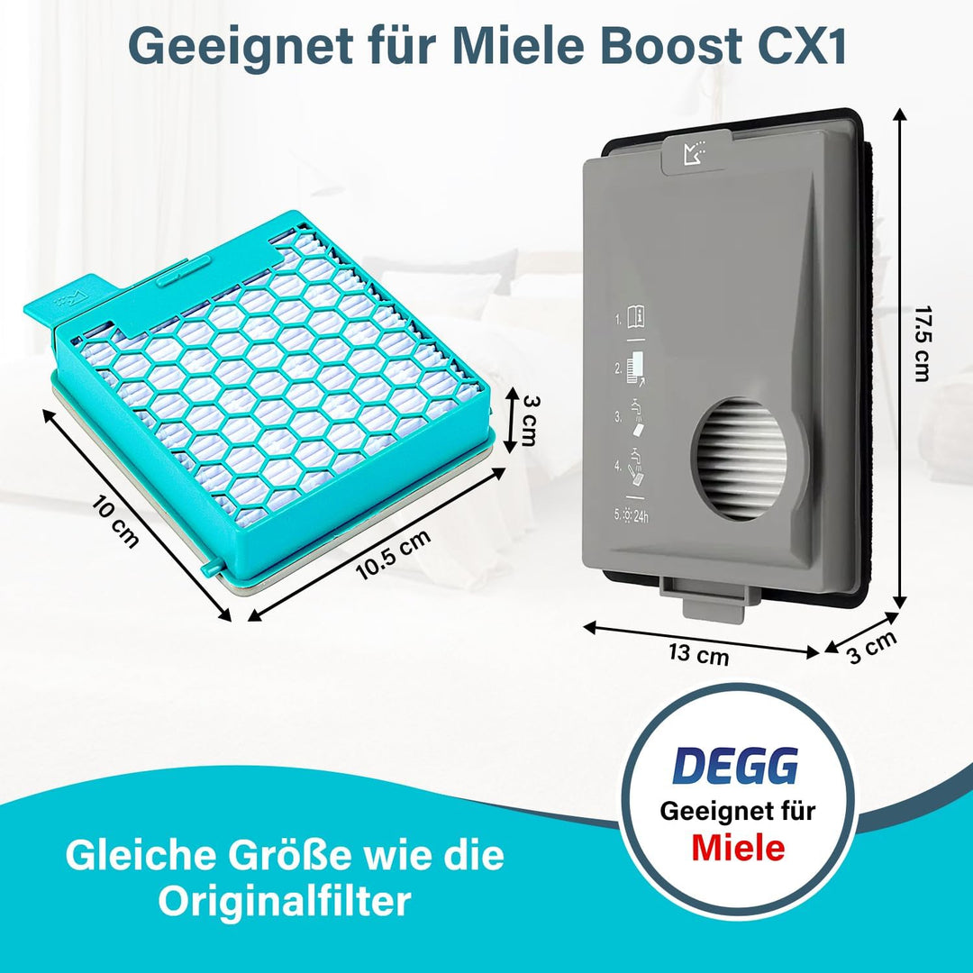 DEGG Filter Set - Kompatibel mit Miele Boost CX1 Staubsaugern - Ersatzfilter SF-HY 60 & CX-FSF - Hep