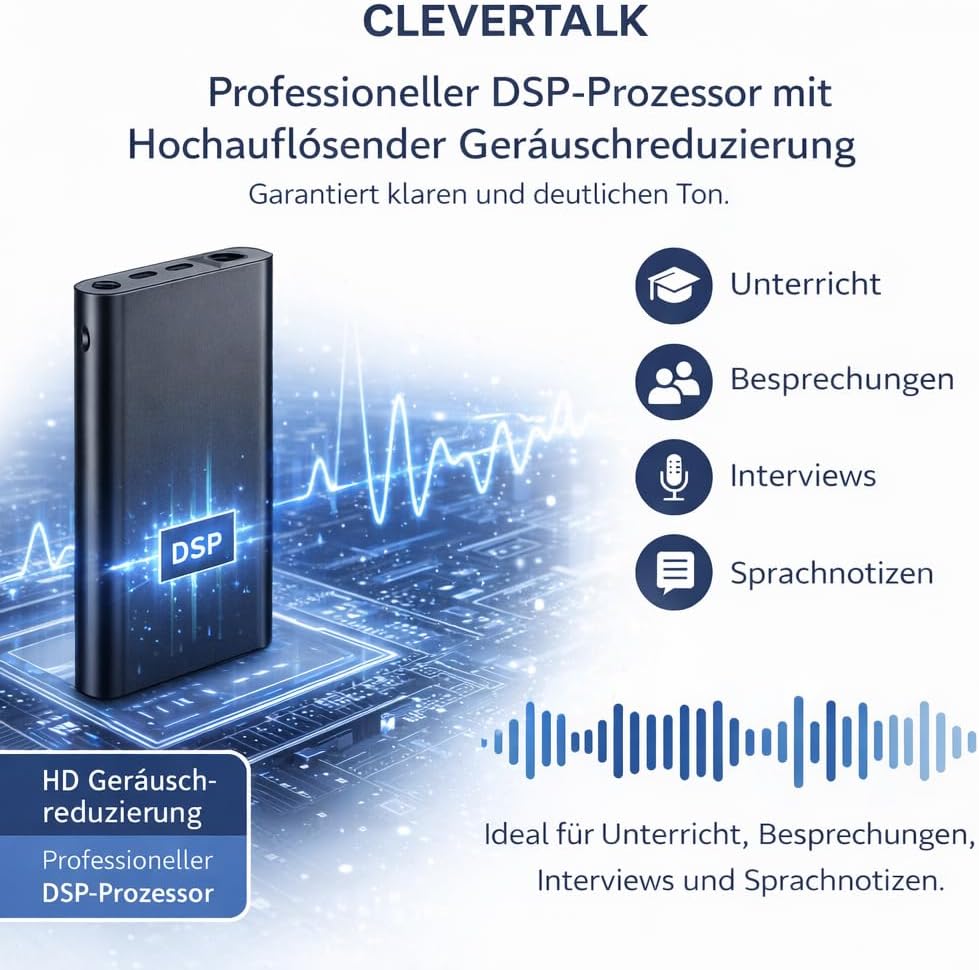 CleverTalk Q1 KI-Sprachrekorder | Sprachaktiviert | Mobile App, Mac, Windows und Web | Europäische C