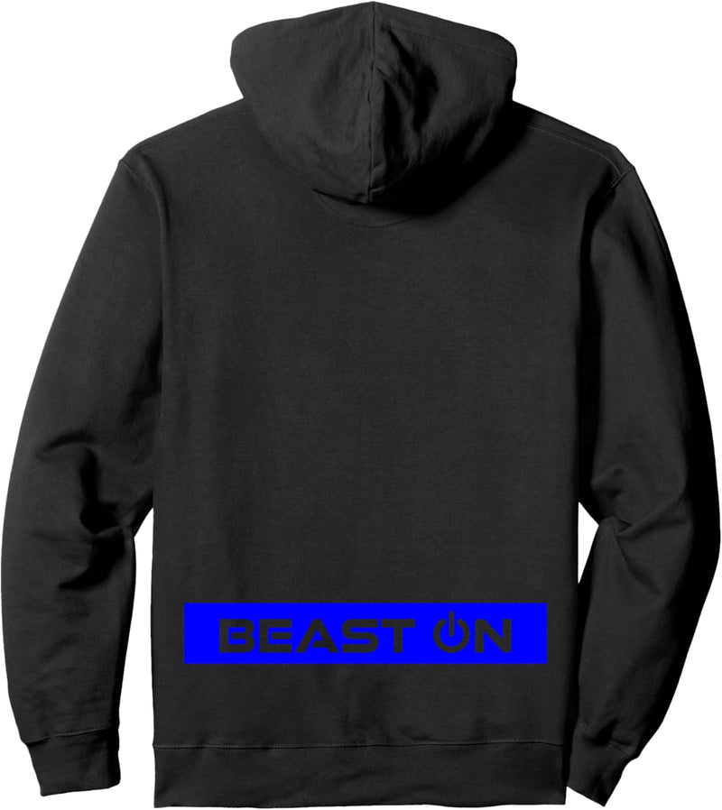 Beast ON Rücken Motiv blaue Farbe Fitness Gym Motivation Pullover Hoodie