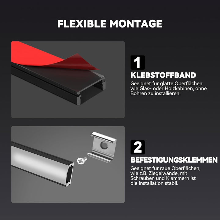 HOMMAND 6 x 1m/3,3ft LED Profil U-Form, LED Leiste Profil und Diffusor, LED Streifen Kanal mit Eckve