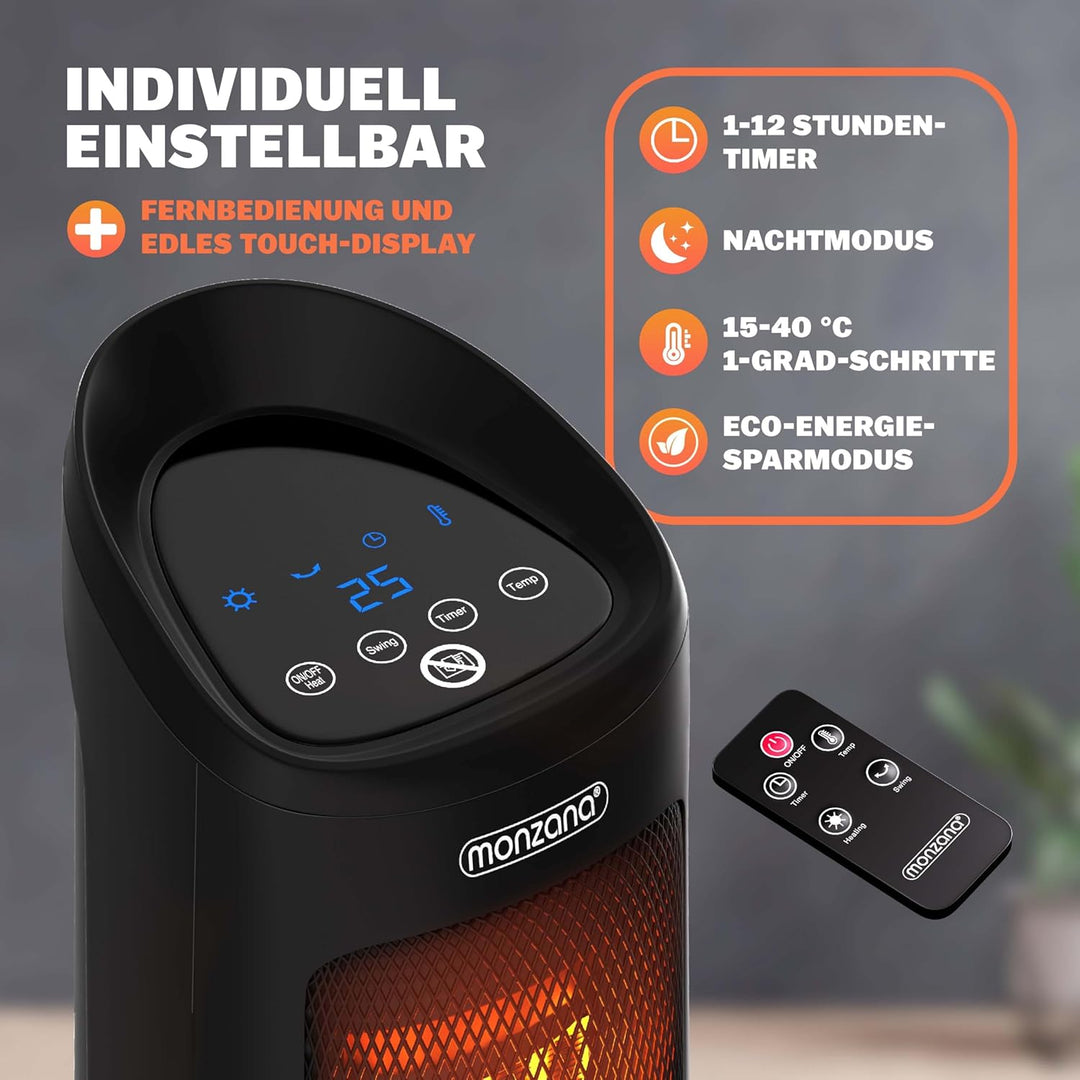 Monzana® Keramik Heizlüfter 2000W 4 Betriebsmodi 15-40°C Energiesparend 120° Oszillation Timer Leise